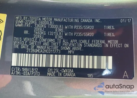 2017 Lexus Rx 450H z USA, uszkodzony, nr VIN 2T2BGMCA2HC011773